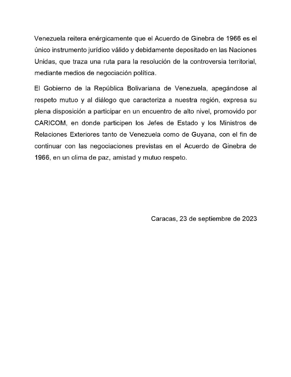 #Comunicado Venezuela rechaza el comunicado de la Secretaría de la Comunidad del Caribe (CARICOM), el cual manipula la realidad de los argumentos presentados por el Estado venezolano en justa y necesaria defensa de su seguridad e integridad territorial.