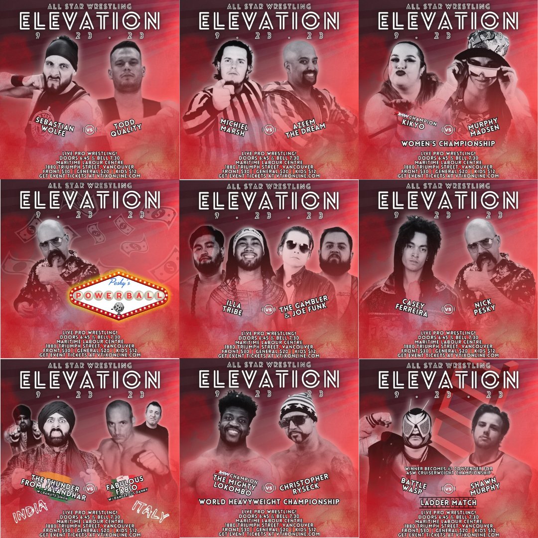 ASWCANADA's tweet photo. FINAL MATCH CARD FOR ASW ELEVATION TONIGHT:

Seb Wolfe (Singles Debut) vs Todd Quality
Azeem The Dream vs Michiel Marsh
ASW Women’s Championship Match Kikyo (c) vs Murphy Madsen
Illa Tribe (Debut) vs Big Stack Bullies (The Gambler/Joe Funk)
Thunder From Jalandhar vs Fabulous Fabio
Nick Pesky vs Casey Ferreira
ASW TransCanada Heavyweight Championship Match The Mighty Lokombo (c) vs Christopher Ryseck
Ladder Match to determine the #1 Contender to the ASW Cruiserweight Championship Shawn Murphy vs Battle Wasp

Some tickets still available.
https://t.co/NPZPLkj0g8

See you tonight! #LFG #ASWElevation 

@SebWolfePRO @Nowthatsquality @AzeemTD @michielmarsh @FallenKikyo @MurphyMadsen @CocoFlash69 @GuerillaSuge @TheFredfunkjr @ASWJalandhar @blastfingerton @caseyferreirapw @MightyLokombo @ChrisRyseck @prodigy_murphy @battlewasp2002
