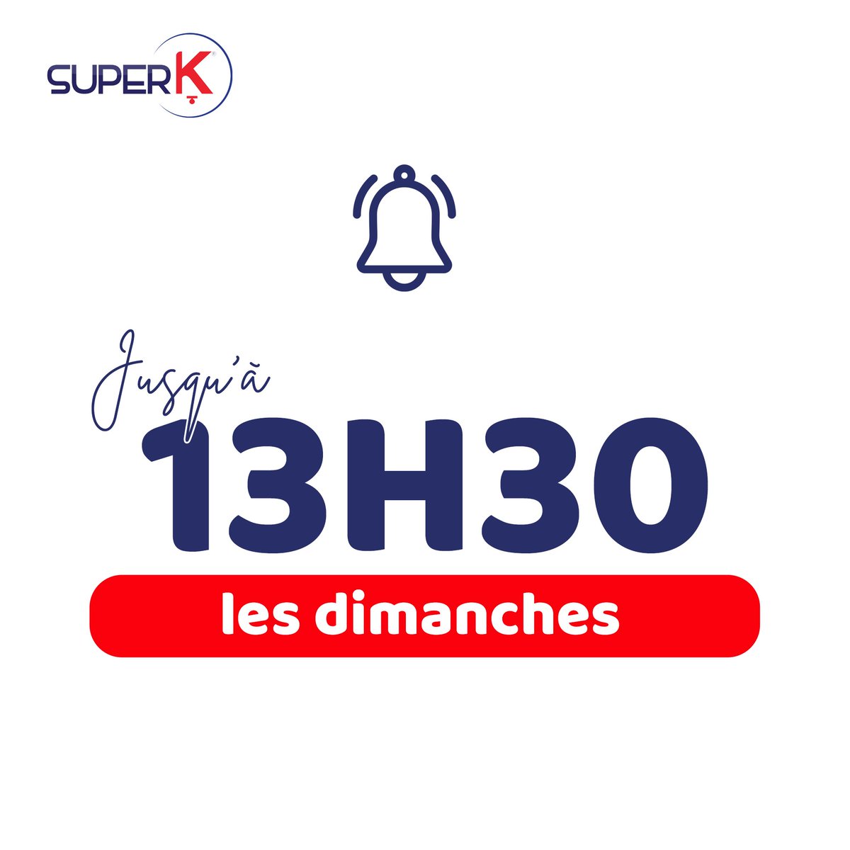 SuperK1306's tweet photo. 🕜 OUVERTURE JUSQU'À 13H30 LES DIMANCHES
Désormais et à partir de ce dimanche 24/09, TOUS vos magasins SUPER K de Marseille et de Nice resteront ouverts jusqu'à 13H30. https://t.co/tm9mkGcESe