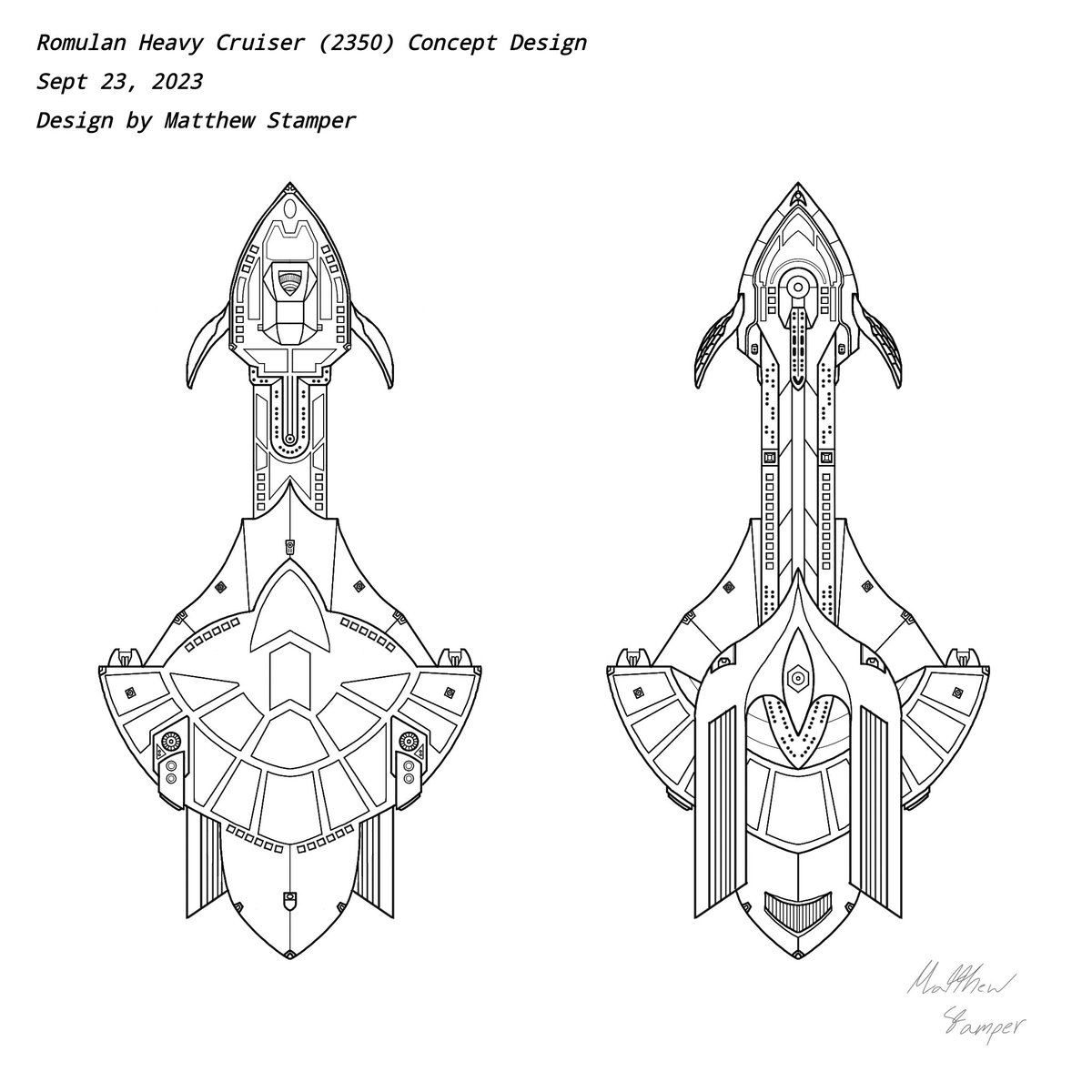 WorldBuilt_'s tweet image. Drew up a Romulan Heavy Cruiser launched just before TNG. Have no name for it yet. Will create side, front, and rear views. 
#StarTrek 
#StarTrekLowerDecks 
#StarTrekTNG 
#sciencefiction