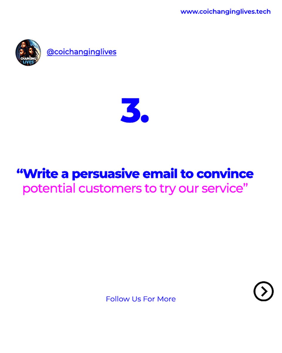 ChangingLivesAI's tweet image. Looking to supercharge your business? Look no further! With these 10 powerful prompts, you can craft winning proposals, persuasive emails, engaging commercials, and so much more.
#BusinessBoost #ProposalPower
