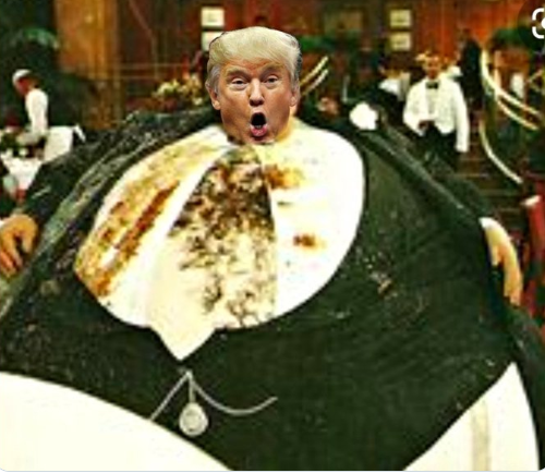 smc429's tweet photo. Donald Creosote eating that "wafer-thin mint" during your anniversary dinner. #DiningInHell https://t.co/uDwr968B04