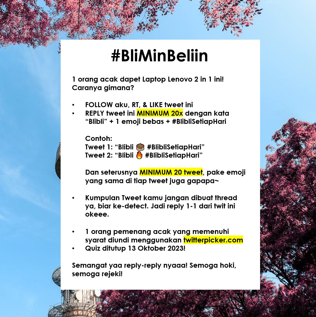 Mau #BliMinBeliin laptop LENOVO ✨𝒈𝒓𝒂𝒕𝒊𝒔✨?

Cek gambar untuk caranya, yuk ikutan yaaa! 

Semoga kali ini rejeki, cobain dulu sini~ 👇 #BlibliSetiapHari 🌊