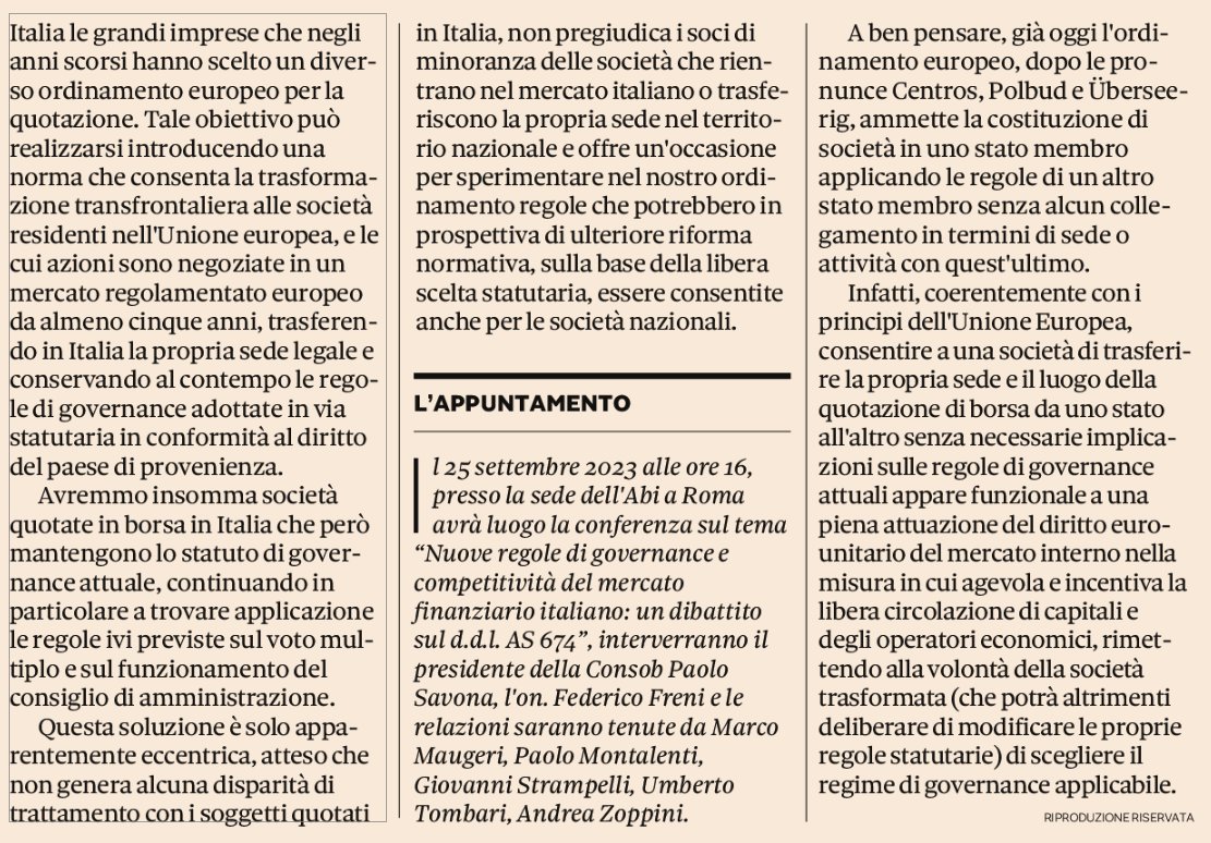 Nuove regole di governance e competitività nel mercato finanziario italiano. Una proposta Ddl Capitali <a href="/ZoppiniAndrea/">Andrea Zoppini</a> via <a href="/sole24ore/">IlSole24ORE</a>