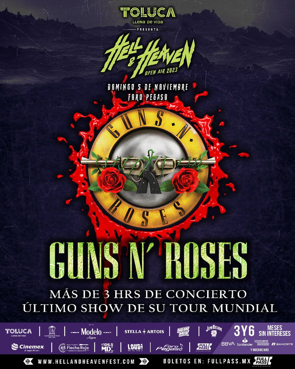 #GunsNRoses Rocks !!!
Boletos en:
hellandheavenfest.com/tickets/
