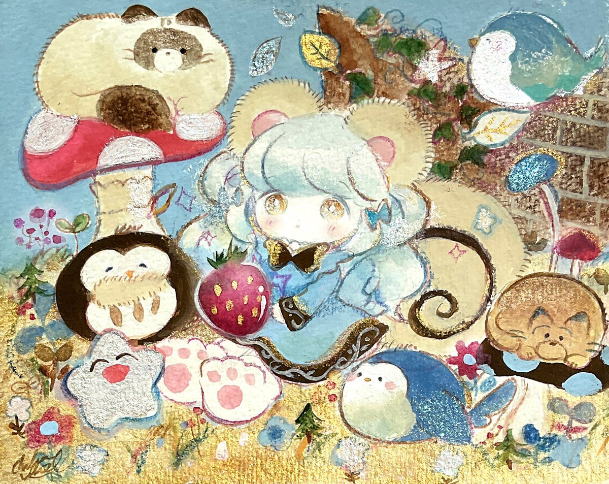 1girl animal ears food dress mushroom fruit bow  illustration images