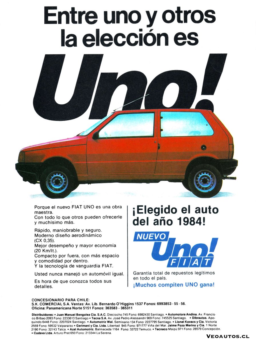 VeoAutos's tweet image. FIAT Uno S Presentación Chile 1984. De origen brasileño, debutará en la FISA,  precio lanzamiento época de $860.000, motor 1048 cc.

Nota completa Link veoautos.cl/fiat-uno-s-pre…

#fiatuno #unos #fiatbrasil #giugiaro @FiatBR @addict_car @thecarfactoids @RiveraNotario @FIATchile