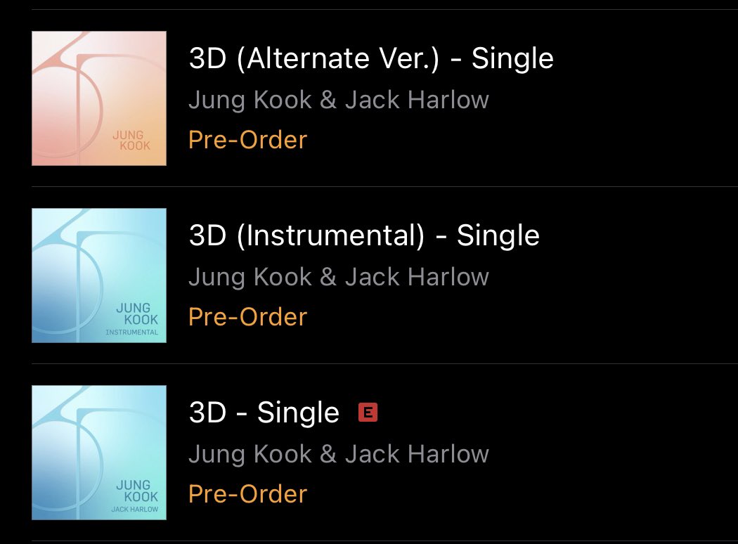 Jungkook’s “3D” Single, Instrumental, and Alternate Ver. are available to pre-order on iTunes!

music.apple.com/us/album/3d-si…