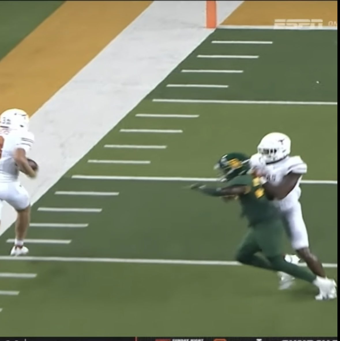 How is holding not called here on the touchdown by Ewers??