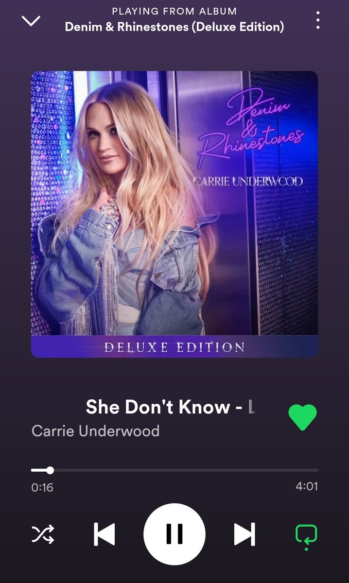 Those first 5 'mmm's' made me love this song so much more. Great to have experienced it live and glad that the live performance of the song was included as a bonus treat with the deluxe. @carrieunderwood #DenimAndRhinestones #DeluxeEdition #SheDontKnow #LivePerformance