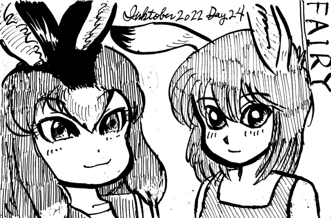 #inktober2022 #inktober #けものフレンズ DAY24 FAILY 去年の未消化分を描いていきます2023/9  はて、このうさぎは…? わからない子は、大き過ぎるお友達に訊こう!! 🦢ダイヤモンドダスト!!❄️❄️❄️