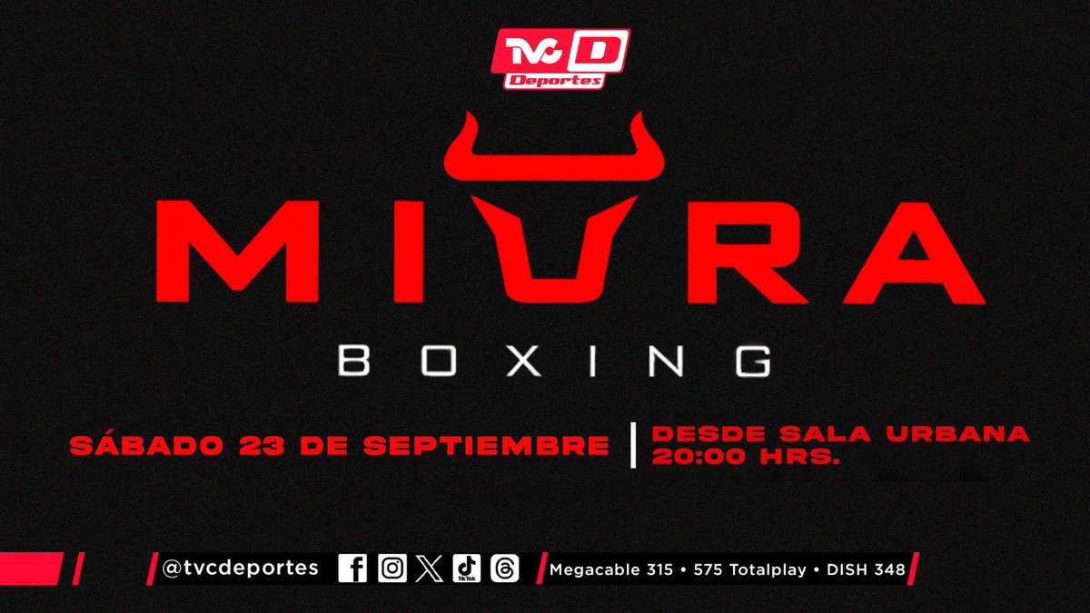 TVCDeportes's tweet photo. 🥊 SÁBADO DE BOXEO TOTAL 🥊
Esta noche no te pierdas la función de boxeo de @miuraboxing desde Sala Urbana.
📺: 315 @Megacable • 575 @totalplaymx • 348 @DishMx
#MiuraBoxing #BoxeoTotal #BoxEnTVCD https://t.co/TLUmxCEJWU