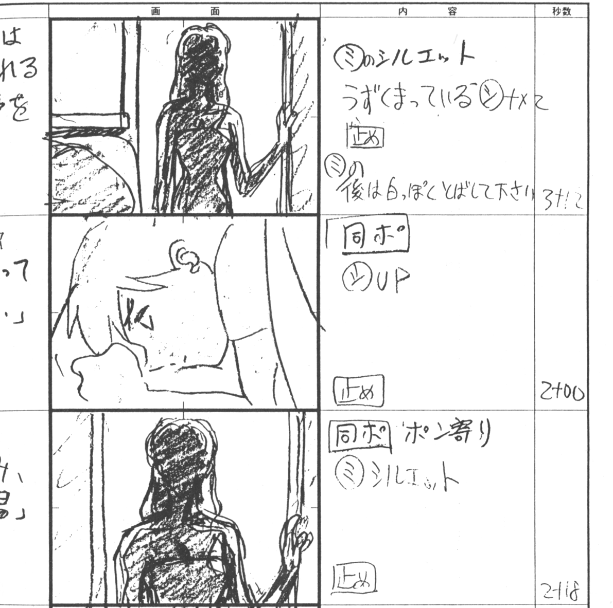 新世紀エヴァンゲリオン』第弐話のミサトの逆光のカット、バンクで第拾