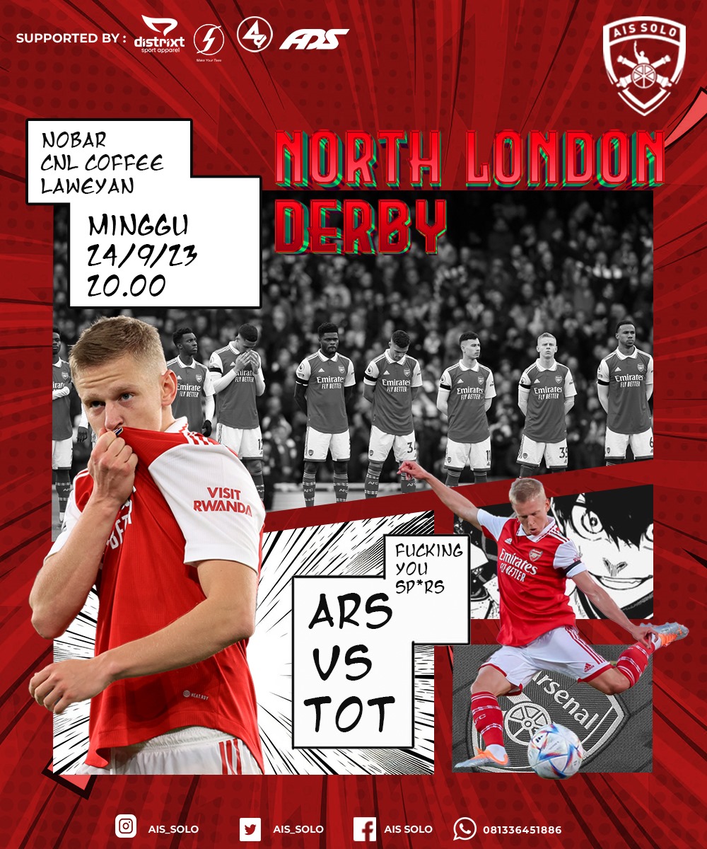 AIS_SOLO's tweet photo. NORTH LONDON DERBY 🔥

Yuk yang mau join NoBar bisa merapat ya gaess! 
Ramaikan!!! 🙌 https://t.co/Ha84Nv0nAB