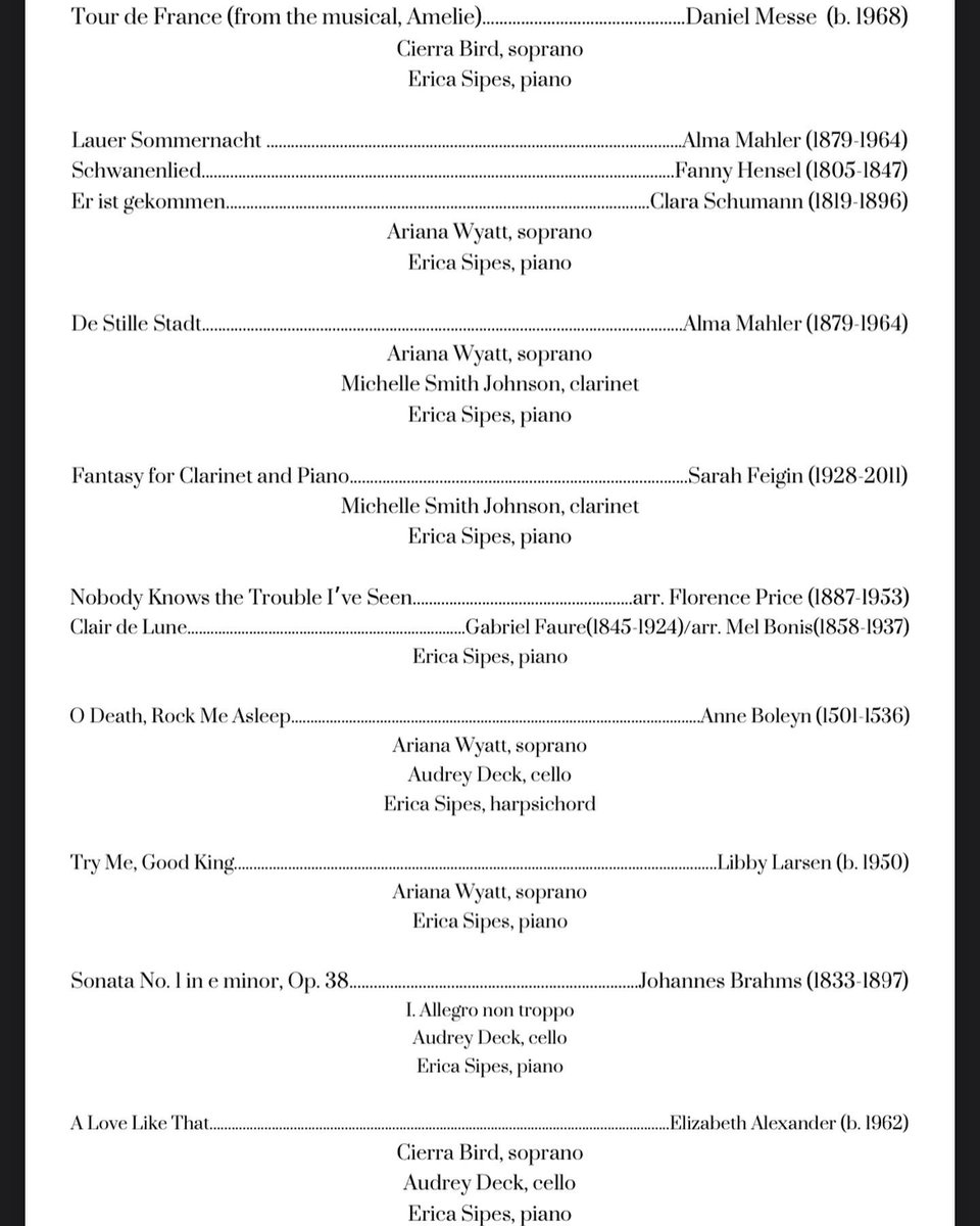 Today's program! We were delighted to be joined by our first guest artist of the season, soprano Ariana Wyatt. A thrill to share the stage with her! 

We're looking forward to our next concert in January!