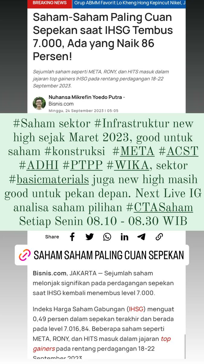 andri_zakarias's tweet photo. Weekend Story: Properti Konstruksi Basic Materials Finance

https://t.co/rOPKH6IftA

https://t.co/pDLh25LOsF

#CTASaham 
#saham
#IDX
#saham
#BRPT
#BBNI
#INKP
#WIKA
#META
#ACST
#tradingplan
#sahambreakout
#sahammurah
#sahampemula
#belajarsaham
#tradingsaham
#trading
#daytrade https://t.co/ZdI438Nle6