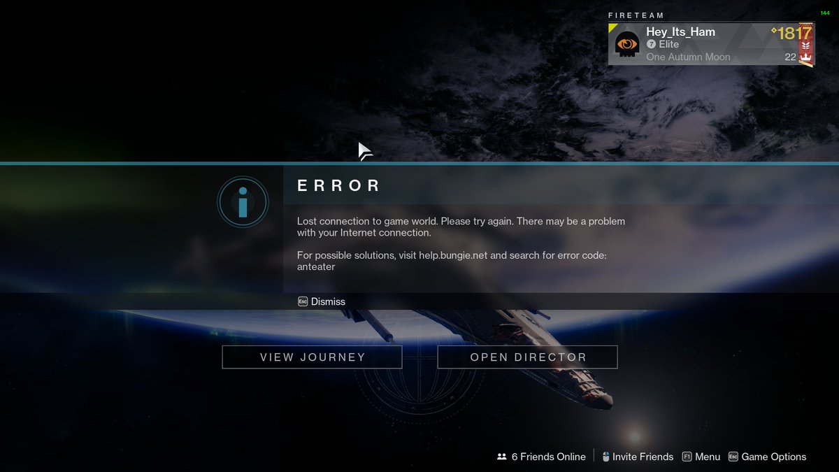 HeyItsHam1's tweet photo. @DestinyTheGame yoo this game isn't even playable the last couple weeks. I get to play like once or twice a week. I feel ya'll need network or firewalls upgraded. I work in IT and I feel the pain but damn I am tired of this at this point. @BungieHelp https://t.co/BhnDPgUiZG
