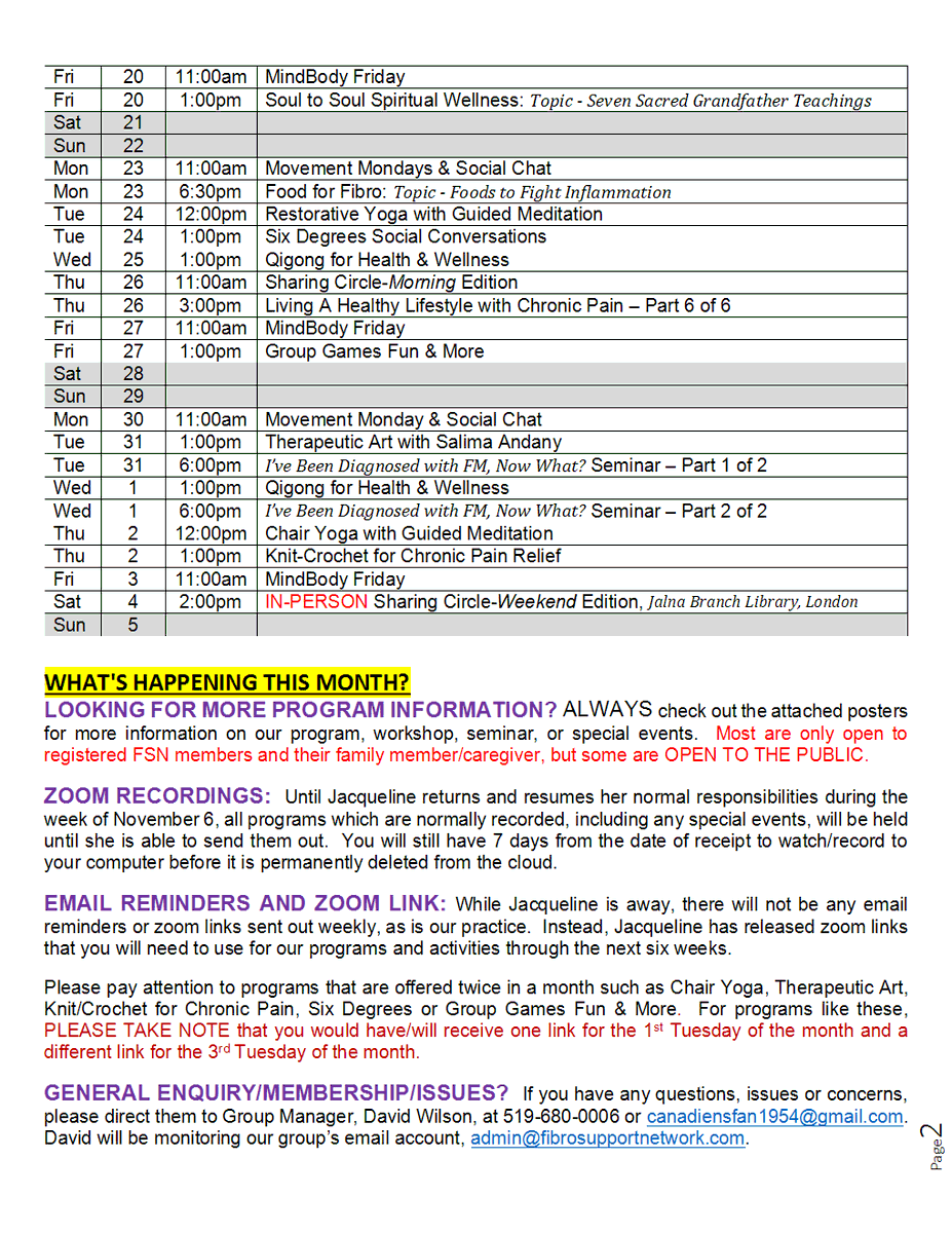 fsn_canada's tweet photo. Check out our ever expanding calendar of virtual programs, activities and special events. As a registered member of The Fibromyalgia Support Network - Canadian based [annual member fee is C$15|US$12], you get to attend any/all of these peer-led offerings for FREE. https://t.co/LtEts0zUth