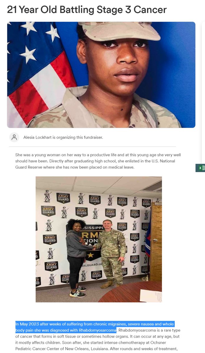 MakisMedicine's tweet photo. TURBO CANCER - Sep.3, 2023 - Biloxi, MS - 21 year old Alesia Lockhard is in US National Guard Reserve 

In May 2023 after weeks of suffering from chronic migraines &amp; nausea she was diagnosed with Stage 3 Rhabdomyosarcoma

https://t.co/lGlnsZWC4J

#DiedSuddenly #cdnpoli #ableg https://t.co/c86puXIYqD