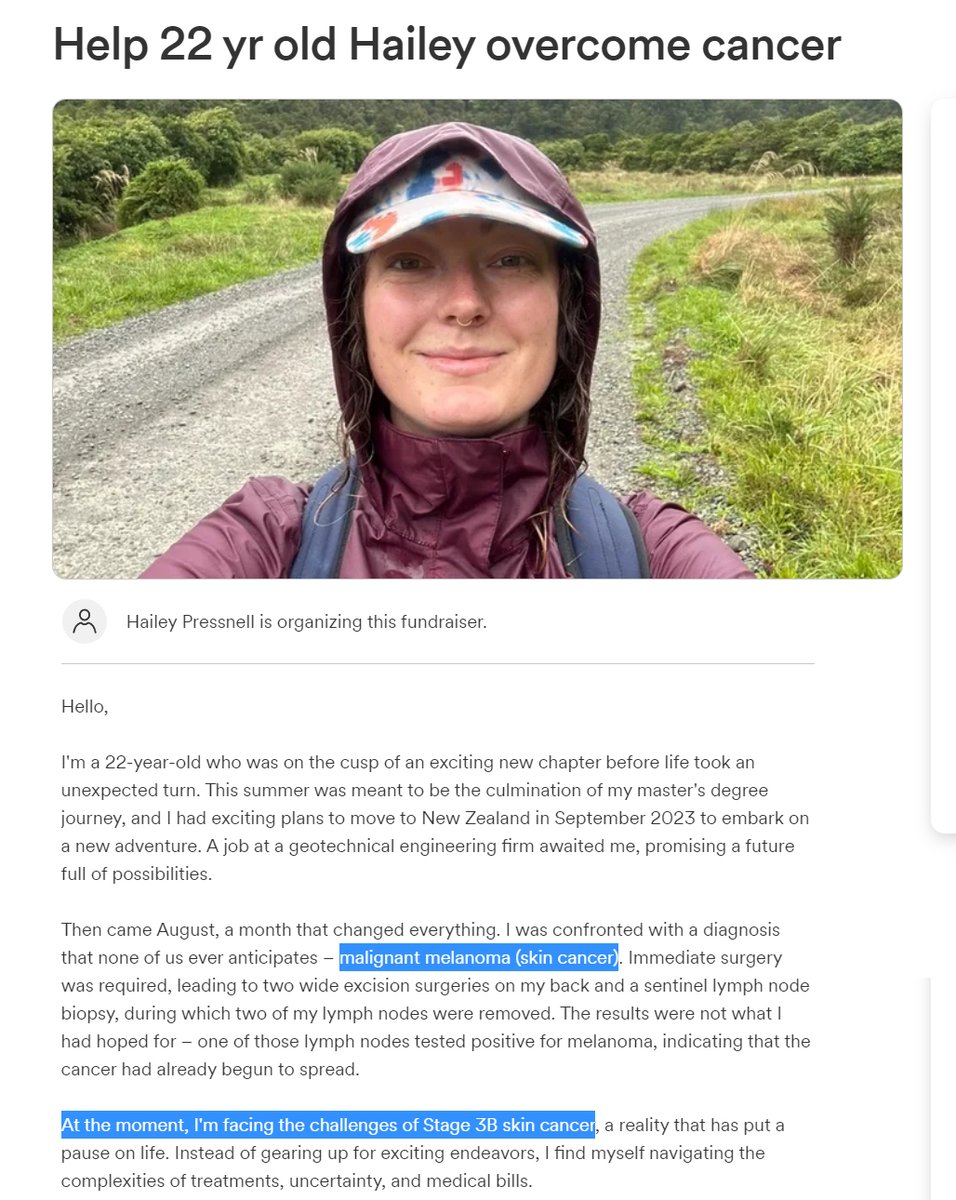MakisMedicine's tweet photo. TURBO CANCER - Aug.30, 2023 - San Clemente, CA 

22 year old Hailey Pressnell was finishing her Master's Degree

when she was diagnosed with Stage 3B melanoma.

"cancer had already begun to spread"

https://t.co/or2VXNC8Xj

#DiedSuddenly #cdnpoli #ableg https://t.co/rxeXqxiHHv
