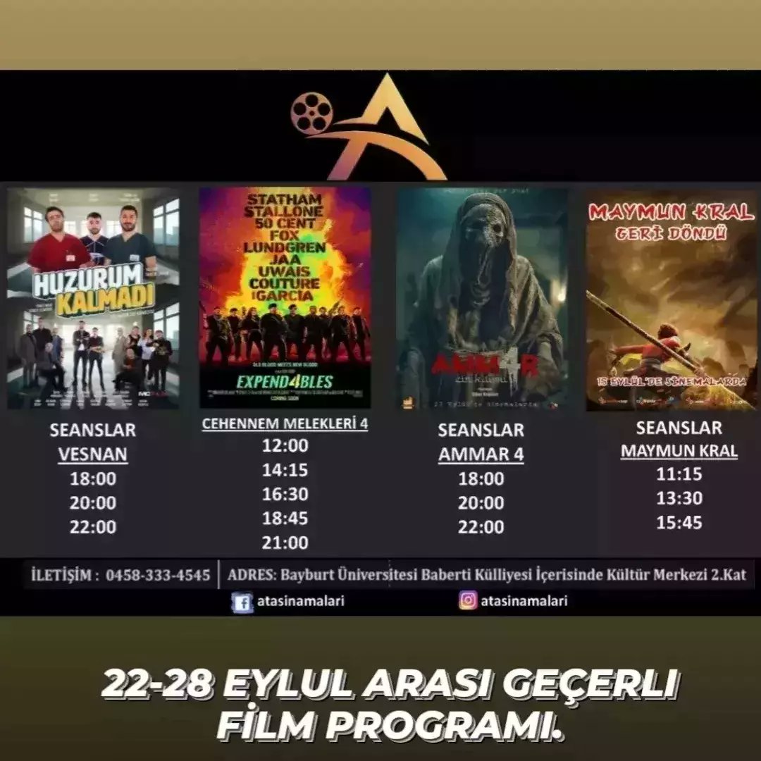AtaSinemalari's tweet photo. 2️⃣2️⃣ ➖2️⃣8️⃣ EYLÜL haftası film programı 🎬
@biletinial/atasinemalari.com/ 
Sitemiz üzerinden vizyondakiler,gelecek filmler,seanslar fragmanlar, Online bilet,satın almak veya rezervasyon gibi işlemler için sitemiz üzerinden ulaşabilirsiniz..
@biletinial
@cehennemmelekleri4 https://t.co/s5be3N3dDV