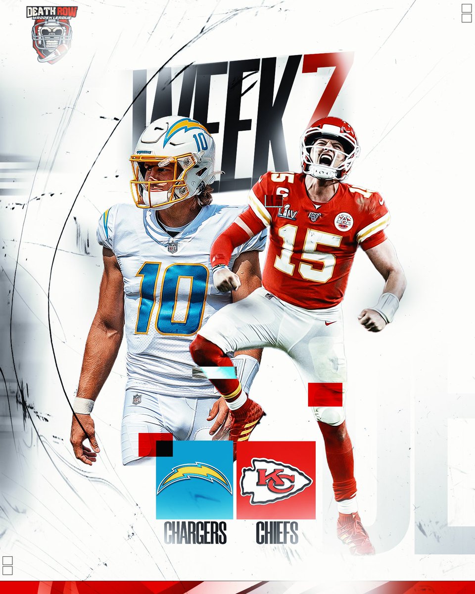 DeathRowLG's tweet photo. GAME OF THE WEEK | WEEK 7 CHARGERS VS CHIEFS!   

Who will win?    

#FranchiseNation #FixFranchise #DeathRowLG
@NeonSportz | @ORLOutlaws | @OrlOutlawEsport https://t.co/YnODfAs9WU
