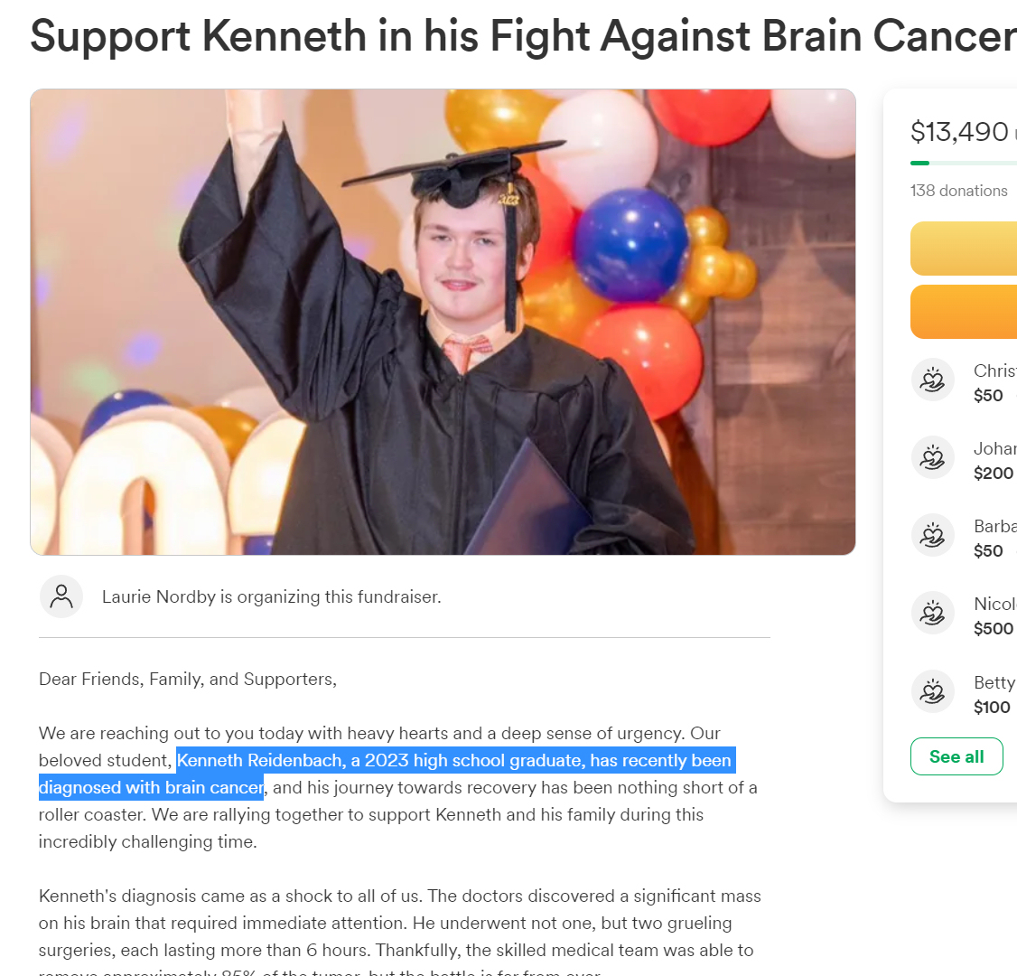 MakisMedicine's tweet photo. TURBO CANCER Aug.22, 2023 - Melville, NY - 19 year old Kenneth Reidenbach

was planning to go to College when he was diagnosed with a large brain cancer

He has had two urgent surgeries lasting more than 6 hours each so far

https://t.co/4MXE9JPyyl

#DiedSuddenly #cdnpoli #ableg https://t.co/IIwEcsiyB7