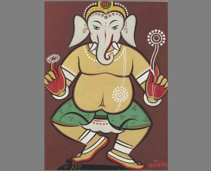 Arthistorian18's tweet photo. Jamini Roy (1887-1972)
Untitled (Dancing Ganesha)
signed in Bengali (lower right)
54.3 x 41 cm
Source: @Christiesinc
#JaminiRoy #JaminiRoyArt #GouacheArtists #Tempera #Gouache #Bengalartists #IndianArtists #Potua #PoterChobi #BengalArt #BengalSchoolArt #Art #IndianArt https://t.co/Aq0jecGivI