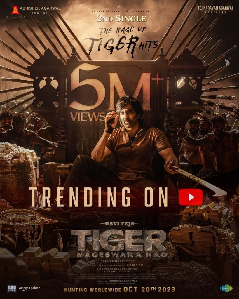 vamsikaka's tweet photo. THE RAGE OF #TigerNageswaraRao🥷 🔥
2nd single Trending on YouTube with 5 MILLION+ VIEWS ❤🔥
- https://t.co/Nt7WYOnx6x
#Veedu #Bheedu #Ivanu #Ivan
A @gvprakash musical 🥁
@RaviTeja_offl @DirVamsee @AbhishekOfficl @AAArtsOfficial @AnupamPKher @NupurSanon @gaya3bh #RenuDesai @MayankOfficl @ArchanaOfficl @saregamasouth @anukreethy_vas @Jisshusengupta @madhie1 @artkolla @SrikanthVissa @CastingChhabra