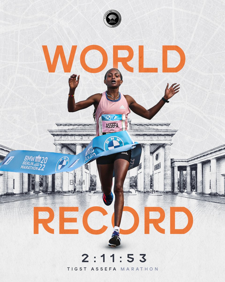 WORLD RECORD 🇪🇹's Tigst Assefa obliterates the women's marathon world record* in Berlin 🤯 2:11:53 🚀 *Subject to the usual ratification procedures