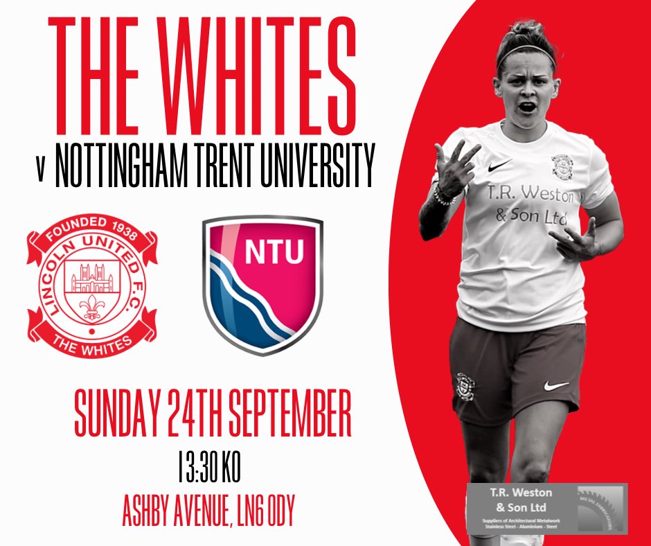 MATCH DAY ⚽️🔜 We’re at home for the FOURTH week in a row! This time in the league cup… 🆚 Nottingham Trent University Women 📆 Sunday 24th September ⏱️ KO - 13:30 🏆 East Midlands Womens Regional Football League cup 📍Ashby Avenue, LN6 0DY #TheWhites