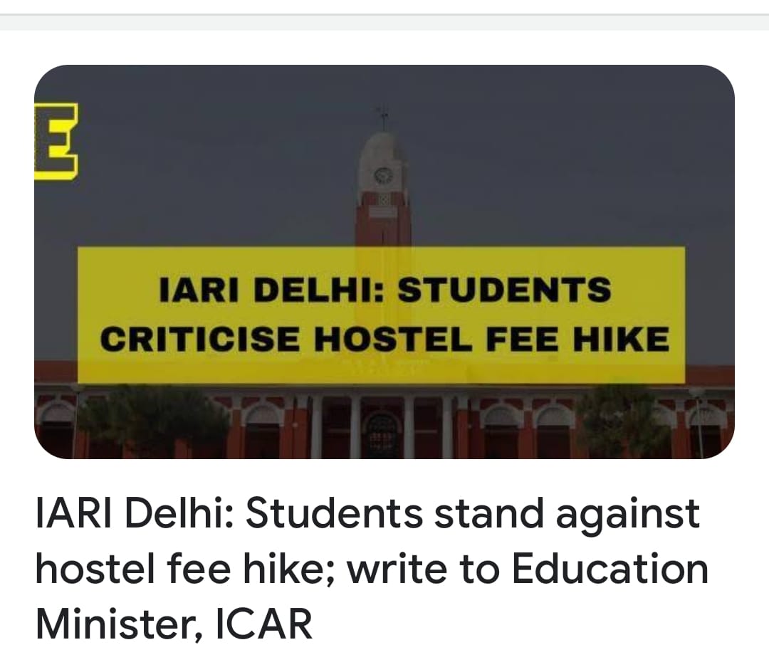 #IARIFeesMustFall @aks_gene #Hostelallotmentforall #IARIFeesMustFall @narendramodi @nstomar @hpathak_icar @ViswaChinnusamy @iaripgssu2022 @icarindia @aiasa5 @FarmerIndiaorg