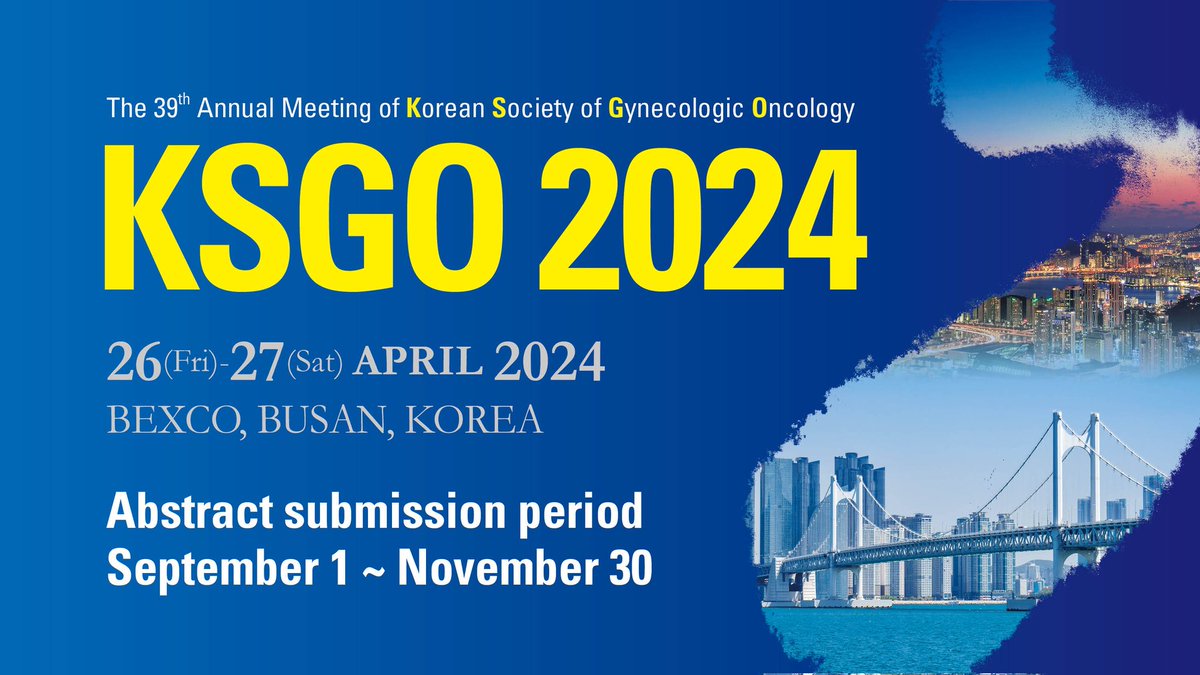 📢 Mark your calendars! 🗓️ 

Excited to announce the 2024 Korean Society of Gynecologic Oncology annual meeting, happening in beautiful #Busan next April! 🇰🇷🌸

Join us for cutting-edge #research, expert insights, and collaborative discussions in #GynecologicOncology.