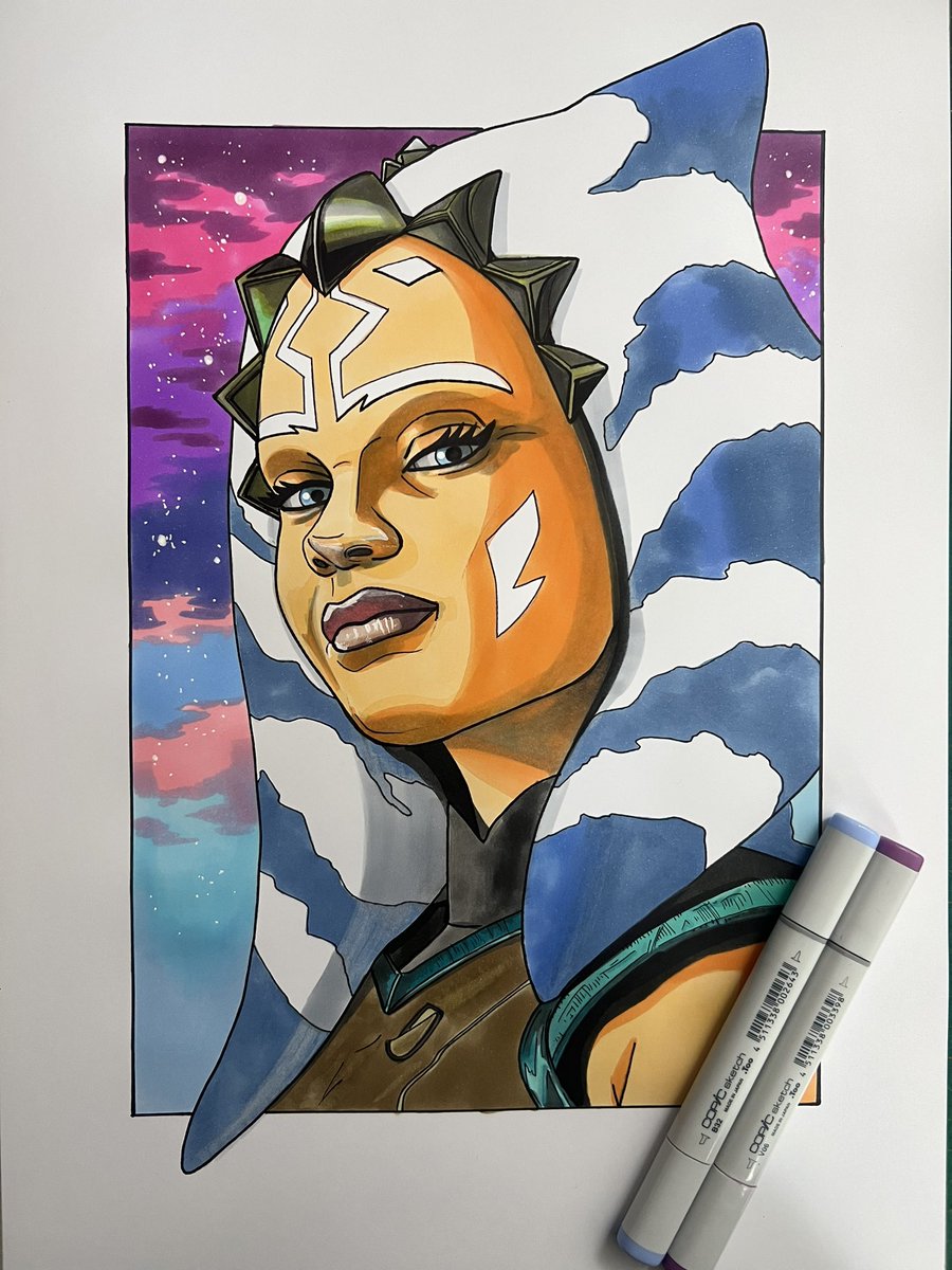 DeadAllOverUK's tweet photo. New artwork! Here’s Clone Wars Ahsoka from the Ahsoka series. Hand drawn with marker pens on 16” x 12” paper. Can’t wait for the next episode! 
#ahsoka @ahsokaofficial #starwars #art #artwork #ahsokatano #arianagreenblatt #handdrawn https://t.co/jtYgxlf9kp