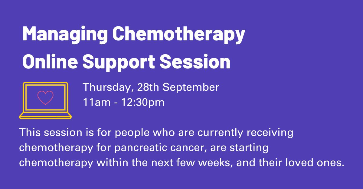 If you’re having chemotherapy, or supporting someone who is, you may benefit from attending our 'Managing Chemotherapy' online support session ran by one of our specialist nurses. Read more and sign up: bit.ly/2PdzeId