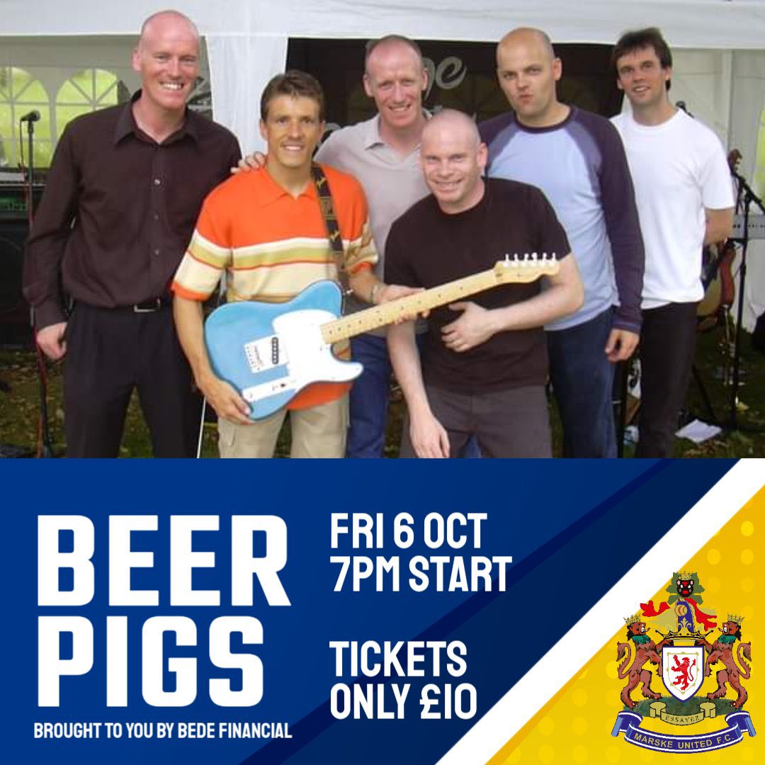 Live Music Night at The Clubhouse at <a href="/MarskeUnitedFC/">Marske United FC</a> with The Beer Pigs &amp; Pie n Peas Supper - contact me for tickets!
<a href="/GaryAPhilipson/">Gary Philipson</a> <a href="/ScottMakinRadio/">Scott Makin</a> <a href="/GoffyMedia/">Paul Goffy Gough</a> <a href="/annaturley/">Anna Turley MP</a> <a href="/amy_oakden/">Amy Oakden</a> <a href="/EClevelandNews/">East Cleveland News</a> <a href="/RCAmbassadors/">Redcar | Cleveland Ambassadors</a> <a href="/Carl_Quartz/">Carl Quartermain</a> @TomBlenkinsop 
<a href="/marskebythesea/">Marske-By-The-Sea</a> <a href="/saltburnbysea/">Saltburn by the Sea</a>