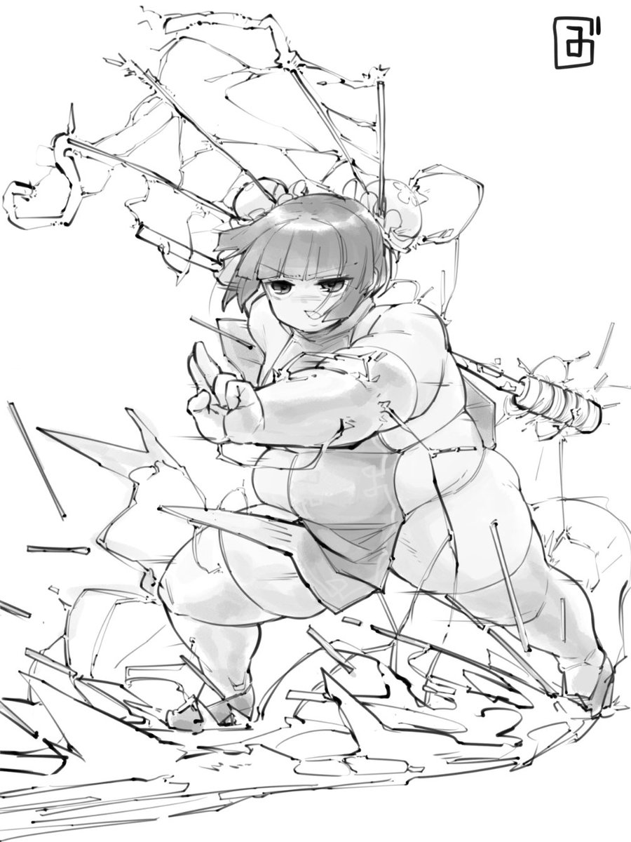らくがき異世界電気カンフー娘(武器持ち)。着色は無理 