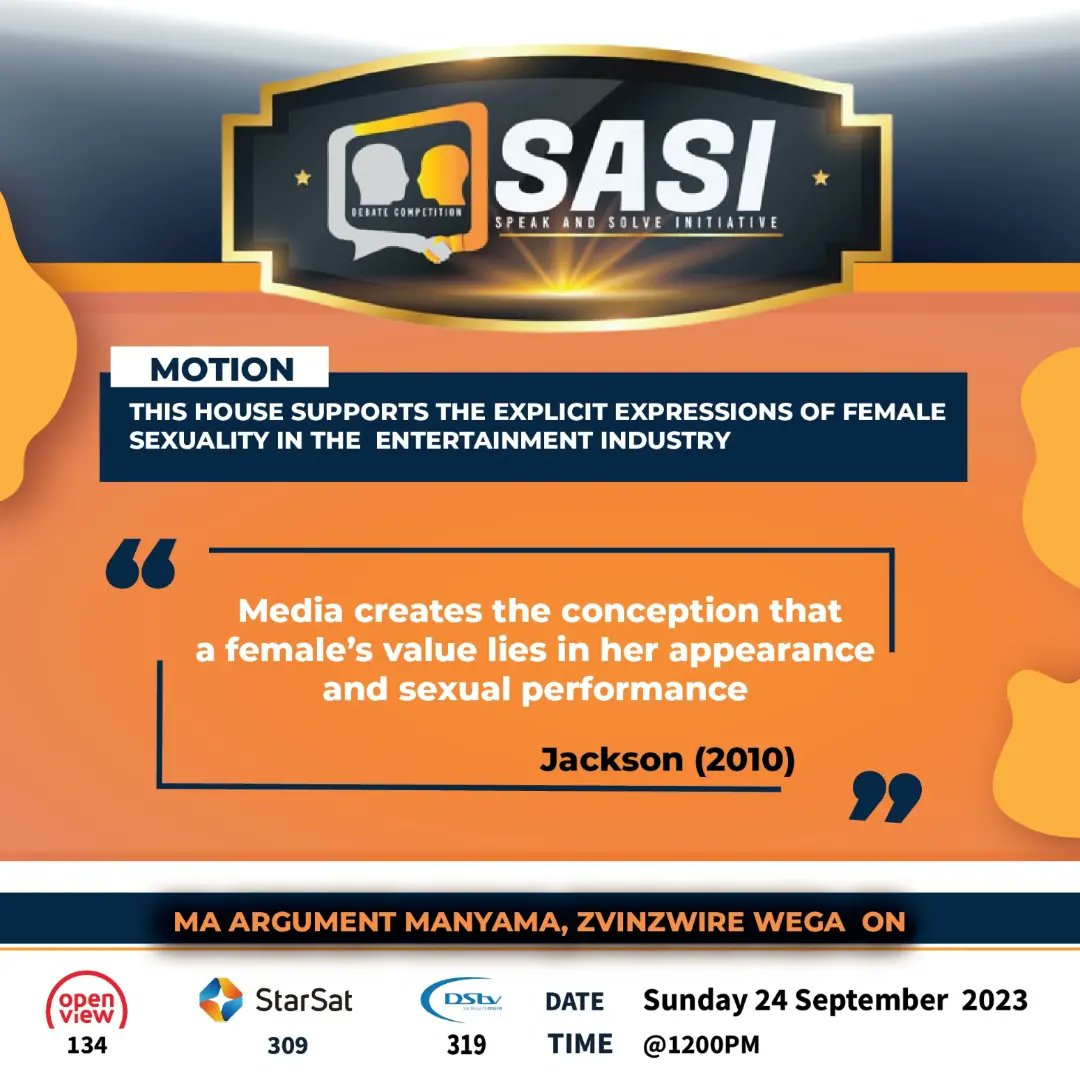 SAYWHATOrg's tweet photo. The way females are represented in the media today resembles female power, control and freedom of self expression
Tolman (2013).
While we wait for GZU, WUA, BUSE and MSUAS to weigh in their thoughts, what are your thoughts with Tolman's notion?
#SASIDebate #debate #challenge https://t.co/cqABMxrjMa
