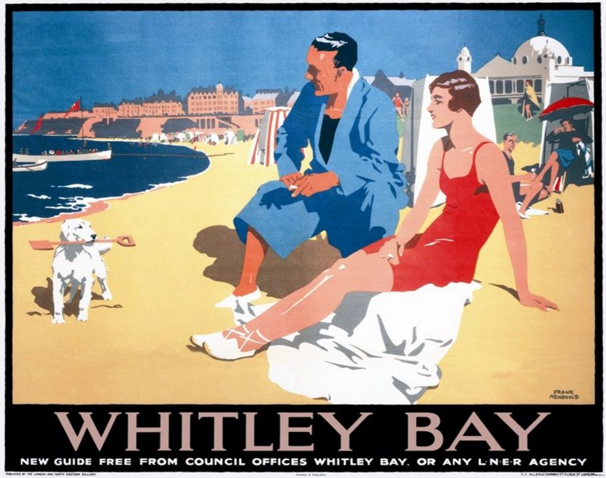 Glorious Whitley Bay, as imagined by Frank Newbould #BornOnThisDay 1887 in Bradford. He was one of the leading poster designers of the 1920s &amp; '30s, creating distinctive images of exotic &amp; not so exotic destinations for railway &amp; travel companies