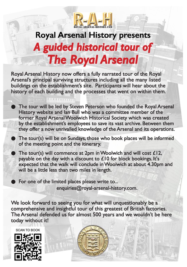 Woolwich Royal Arsenal Tour TODAY £12 per person. 2pm start outside Elizabeth line. Last standard tour of 2023, turn up add your name to the list or email to register details.
#Woolwich #WoolwichArsenal #RAHtours #London #Souteastlondon #Sunday #RAHtours