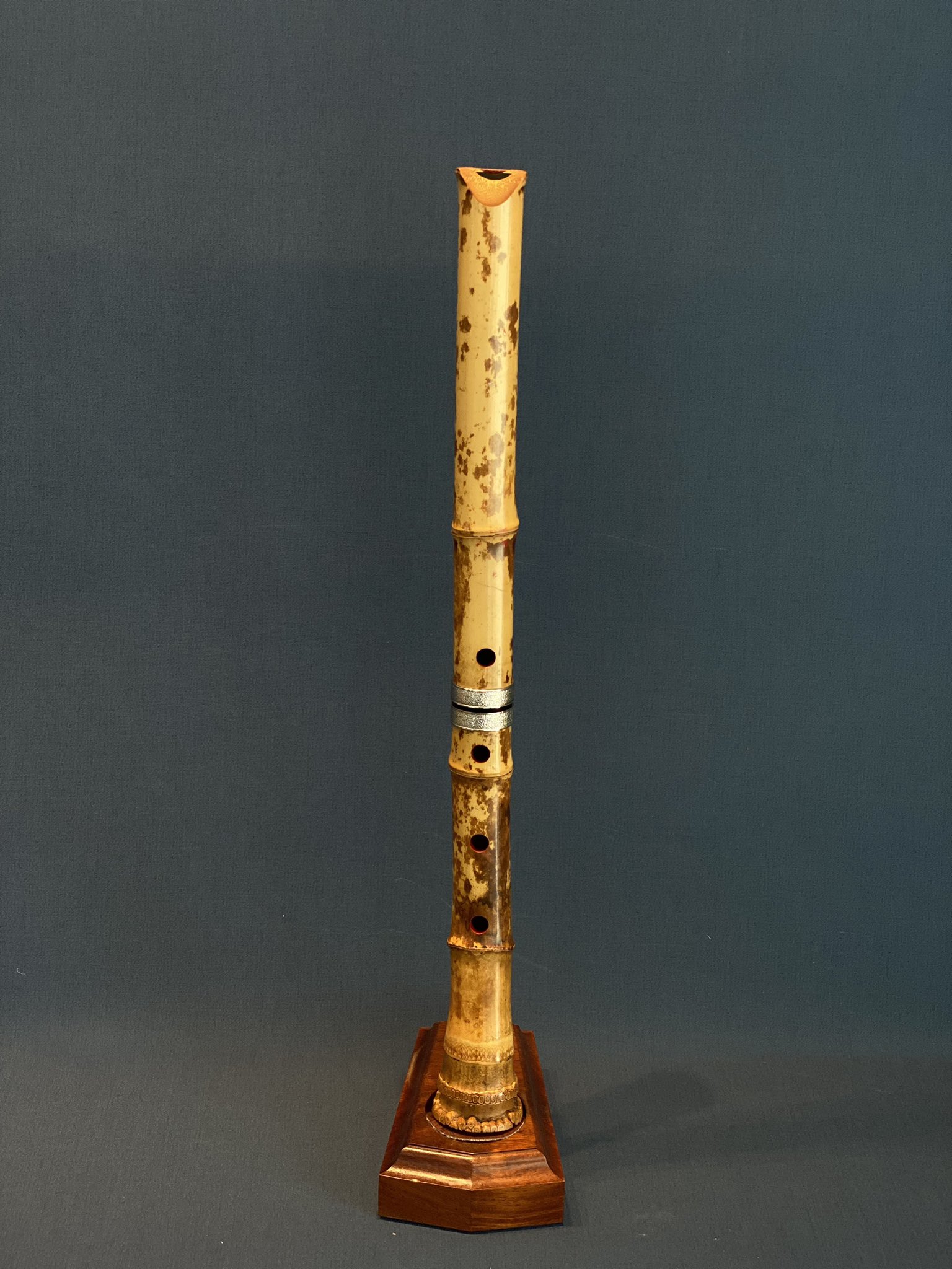 尺八、（作）井上昌山】都山、歌口水牛、銀縁、銀3線籐巻