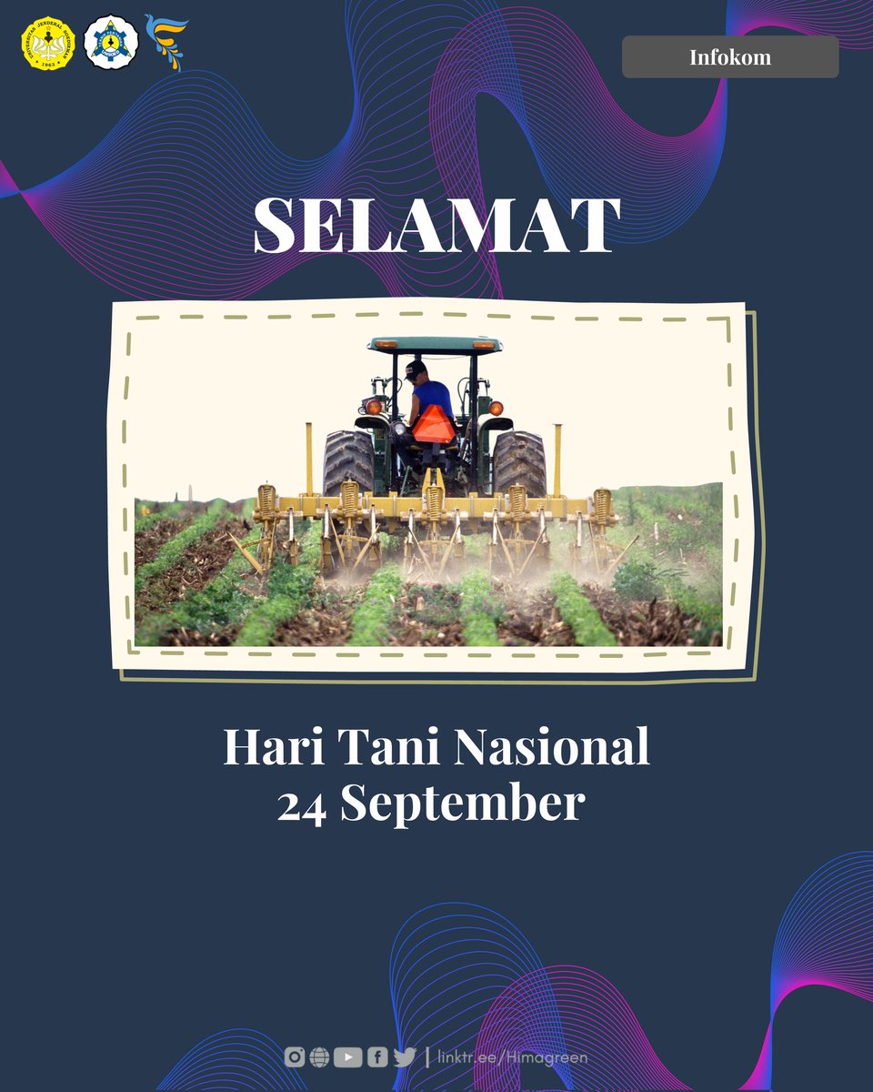 [HARI TANI NASIONAL]

Selamat Hari Tani Nasional! Semoga pertanian Indonesia semakin maju, mandiri, dan modern serta melimpahkan berkah untuk Para Petani di Indonesia.

#haritaninasional 
#Himagreen 
#GoGreen