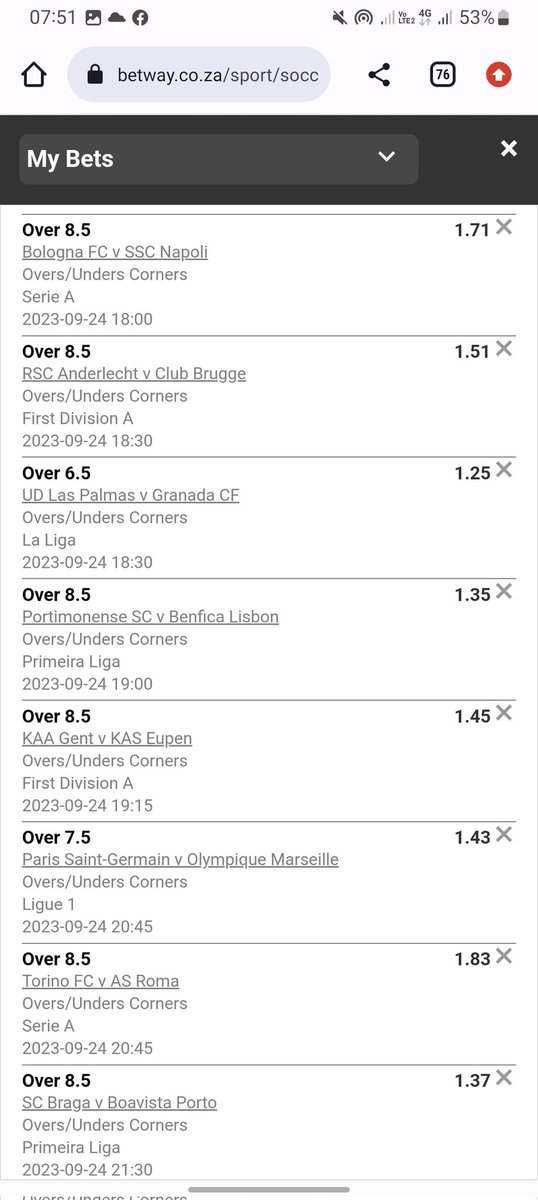 RizzeyHendrix's tweet image. betway.co.za/bookabet/X583E… : I just placed a bet with Betway. Tap here to copy my bet or search for this booking code in the Multi Bet betslip X583E1C4E , CORNERS ONLY!! R1 giives yuu 1k😂cut, edit or play as it is.👌🏼 #IREvRSA #BBNaija #SMTOWN_LIVE_2023_JAKARTA #JungKookOnG