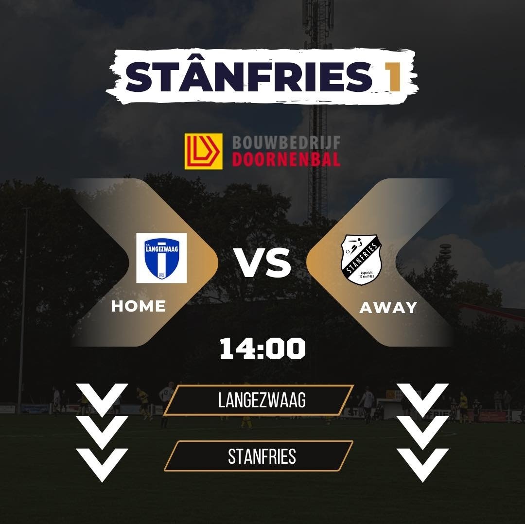 ⚫️⚪️ M A T C H D A Y

⚔️ <a href="/VVLangezwaag/">vv Langezwaag</a> - Stânfries 
🏟️ T Paradijske 
📍 Langezwaag 
🕝 14.00 uur
☁️ Gedeeltelijk bewolkt, 18°C