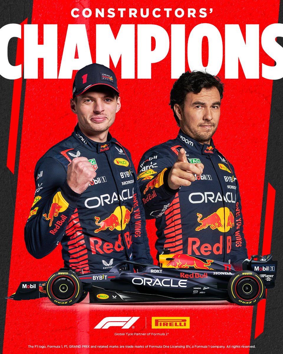 Congratulations to <a href="/redbullracing/">Oracle Red Bull Racing</a>, FIA <a href="/F1/">Formula 1</a> Constructors World Champions! 🏆 #Fit4F1 #JapaneseGP