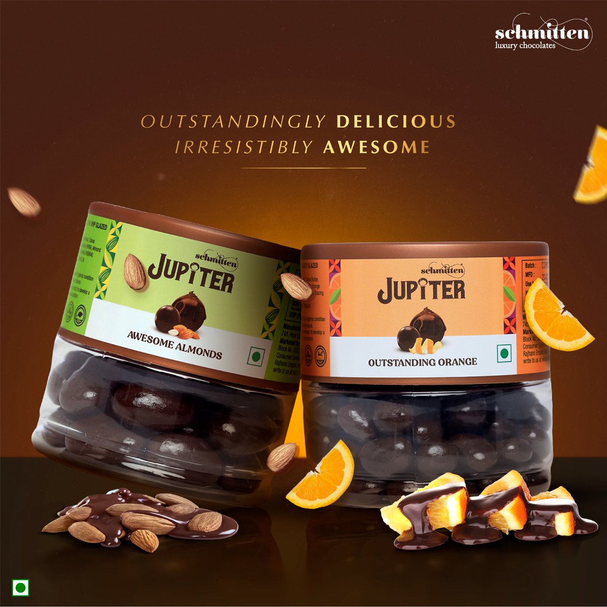 Schmitten_Choco's tweet photo. Take your tastebuds into a tempting chocolatey euphoria of Outstanding Orange and Awesome Almonds with Schmitten Jupiter.
.
#OutstandingOrange #AwesomeAlmonds #chocolate #planetary #jupiter #schmitten #schmittenchocolates #realchocolates #minis #pancoat #pancoatedchocolate https://t.co/2Kd4uiWUO2