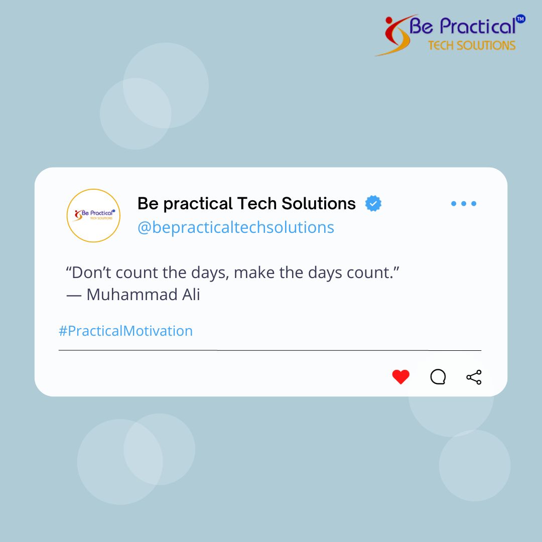 bepractical_com's tweet image. Make each day a masterpiece of progress! 🎨
🌟 With a positive attitude, even challenges become stepping stones to success.✨
Call us for Job-Ready courses 9242079119
#PracticalMotivation #believe #positivequotes #nevergiveup #goals #BePracticalTechSolutions #TrainingInstitute