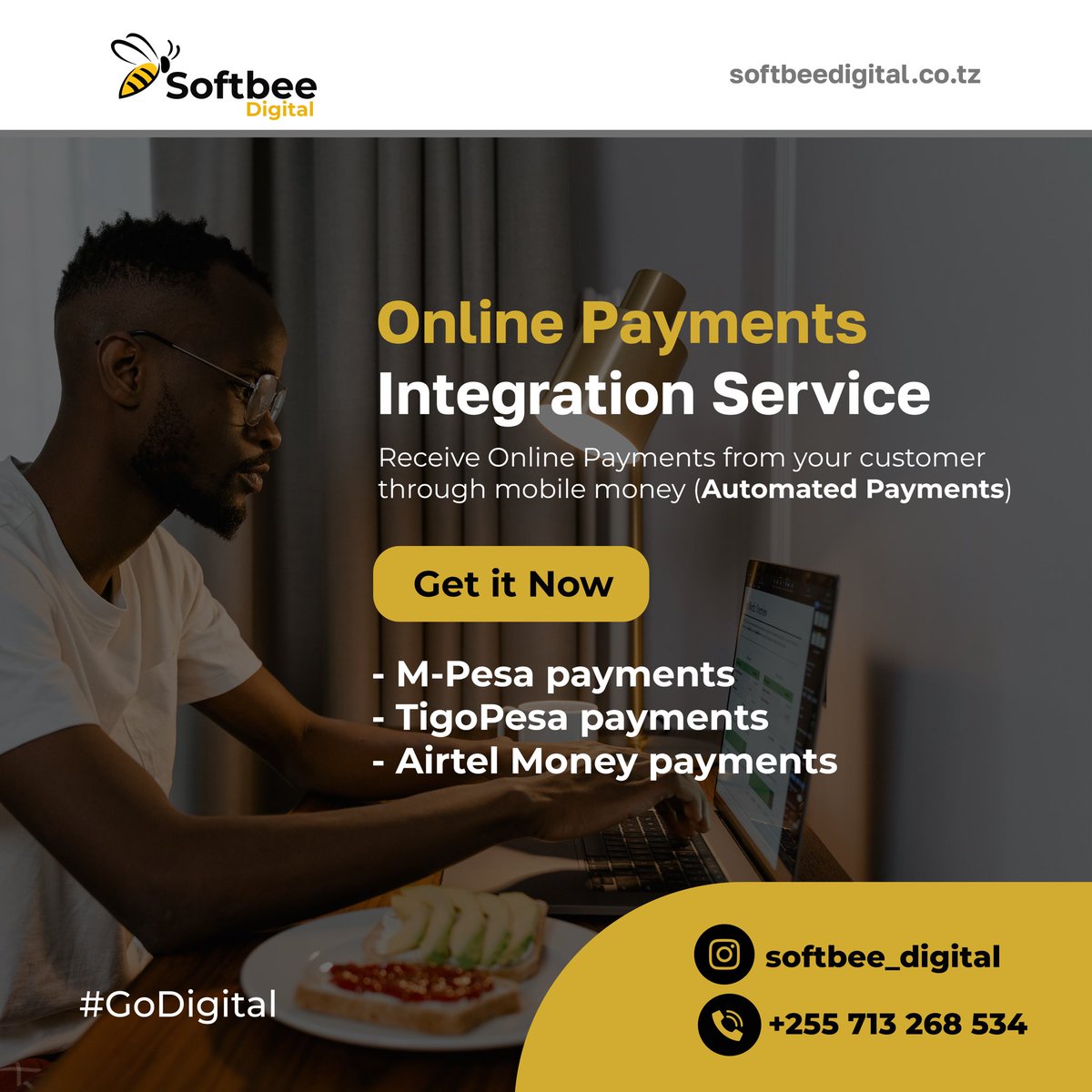 Receive Online Payment from your customer through Mobile Money Services. We will integrate it for you. Contact with us today at <a href="/softbee_digital/">Softbee Digital</a>  
Call/Whatsapp: +255713268534