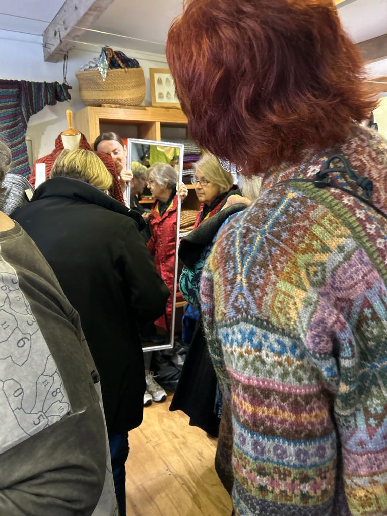 One of the pleasures of #ShetlandWoolWeek is the knitwear spotting. 

Many people turn up to wool week wearing their own work - the most beautiful handknits, often Fair Isle style.

A perfect example here worn by a visitor to our studio yesterday. 

#Shetland