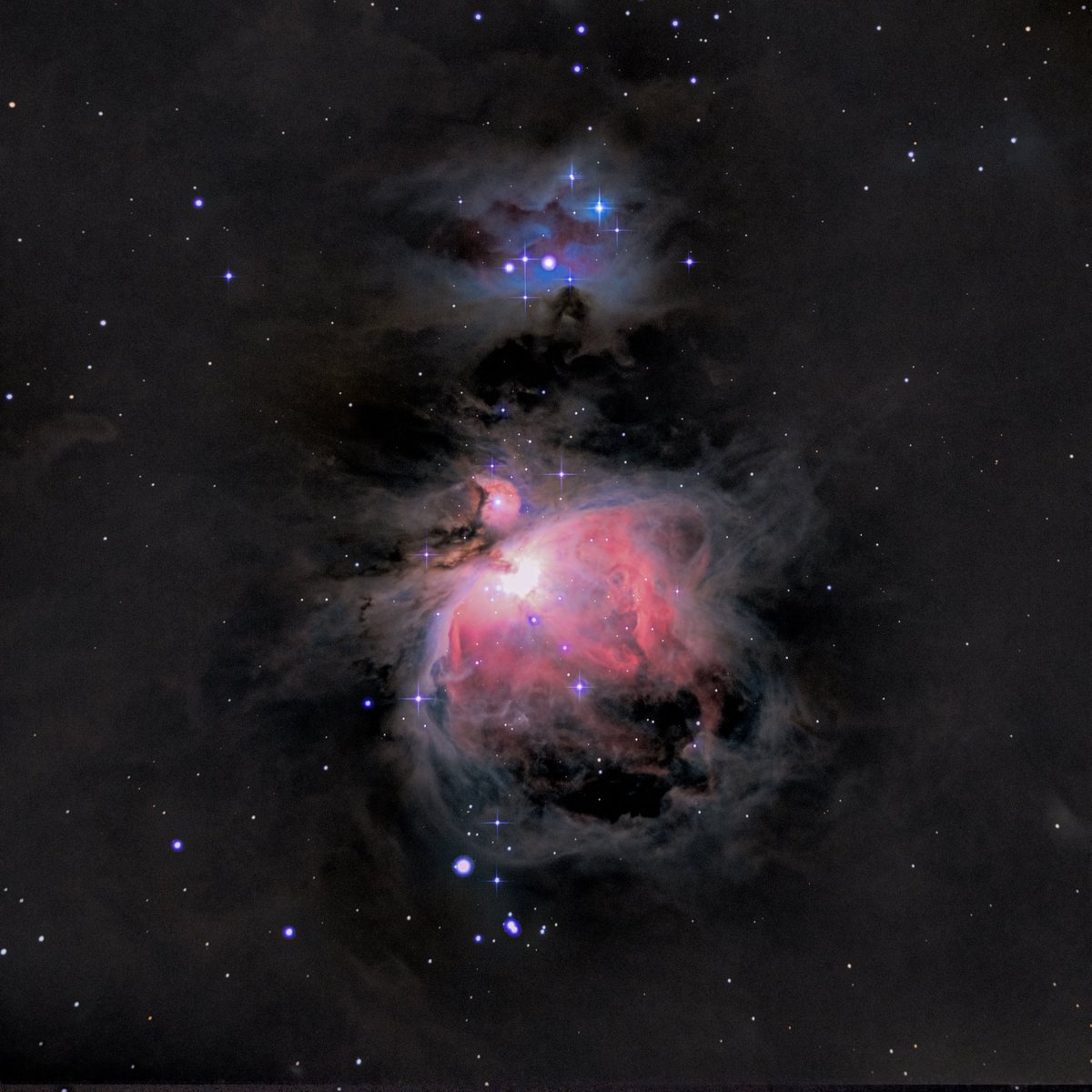 WA5RR_NTX's tweet photo. Tested the new scope and the 'new to me' ASI Air Pro. Here's the Great Orion and Running Man nebulae! Bortle 4 zone in my front yard. https://t.co/MLvKEcWMJP